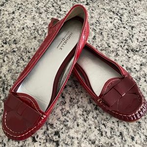 Red patent leather flats